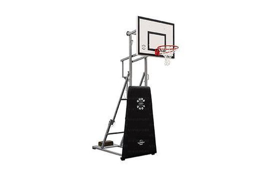 Mezzo impianto basket/minibasket mod. Streetball, pieghevole, altezza canestro regolabile da 210 a 305 cm., tabellone rettangolare 110x90 cm., zavorra non inclusa.