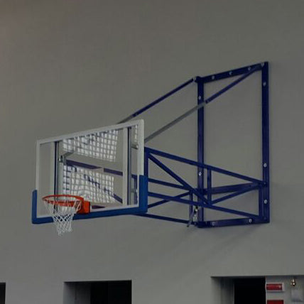 Impianto basket pieghevole a libro, tiranti rigidi, tabellone in legno