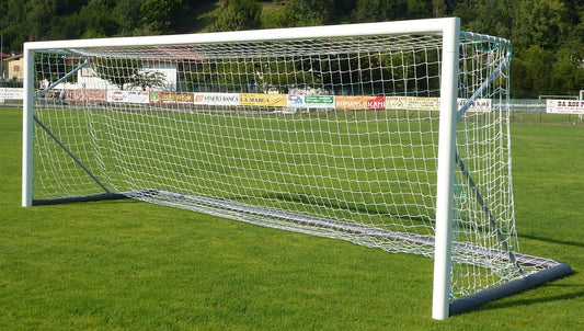 Porte calcio ridotte 6x2 in alluminio, con gomiti saldati, mobili