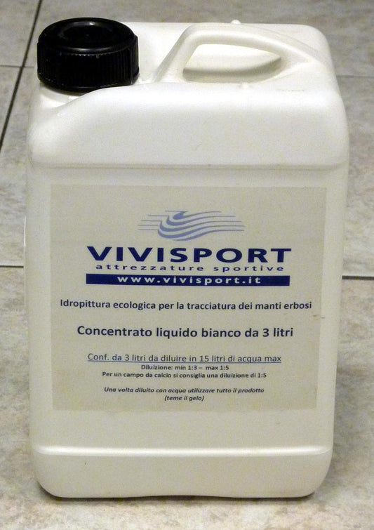 Vernice ecologica concentrata per manti erbosi. Conf. da 3 litri con una confezione di riesce a tracciare un campo da calcio.
